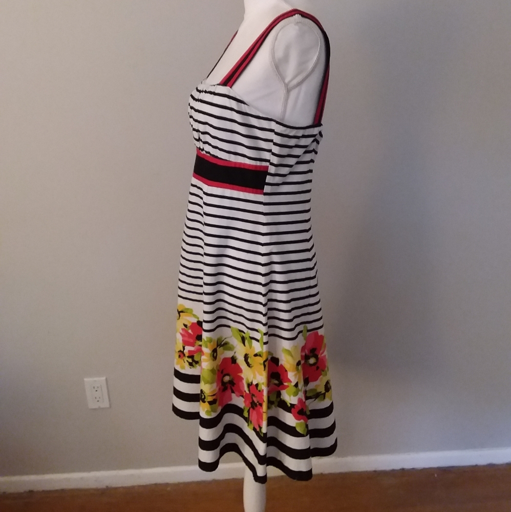 R&K Original Black/White Stripe Dress with Flowers - Picture 5 of 10